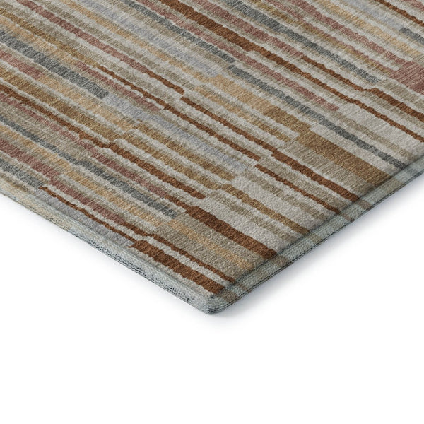 HomeRoots 5' X 8' Striped Washable Area Rug in Rust and Gray - UV Protected, Soft, Durable, Easy-Clean Design 717889