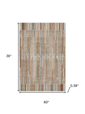 HomeRoots 5' X 8' Striped Washable Area Rug in Rust and Gray - UV Protected, Soft, Durable, Easy-Clean Design 717889