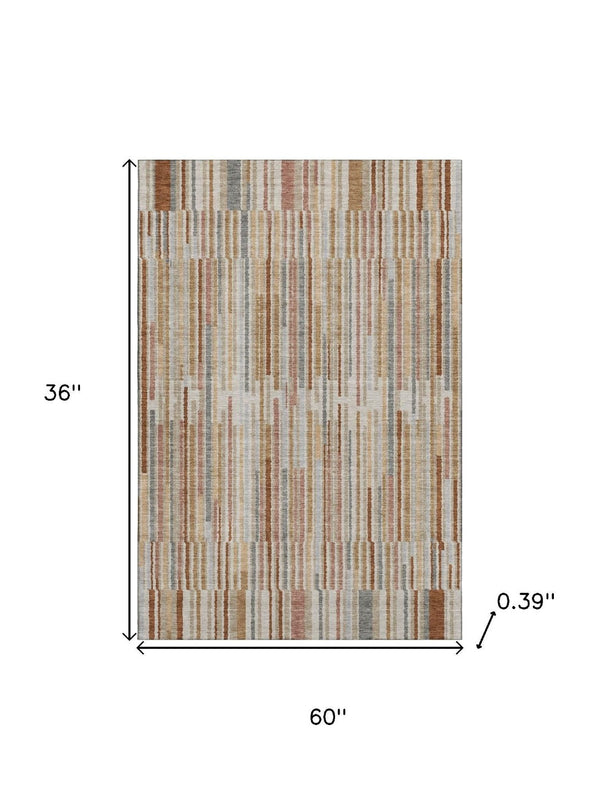 HomeRoots 5' X 8' Striped Washable Area Rug in Rust and Gray - UV Protected, Soft, Durable, Easy-Clean Design 717889