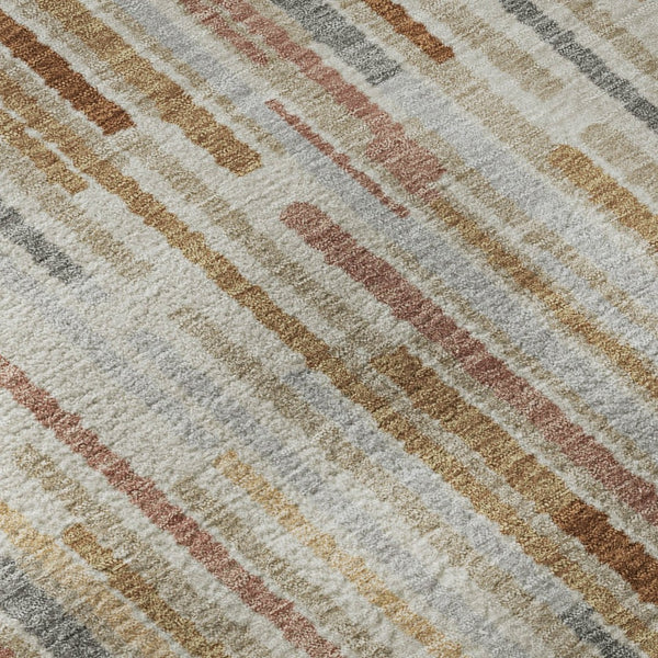 HomeRoots 5' X 8' Striped Washable Area Rug in Rust and Gray - UV Protected, Soft, Durable, Easy-Clean Design 717889