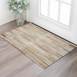 HomeRoots 5' X 8' Striped Washable Area Rug in Rust and Gray - UV Protected, Soft, Durable, Easy-Clean Design 717889