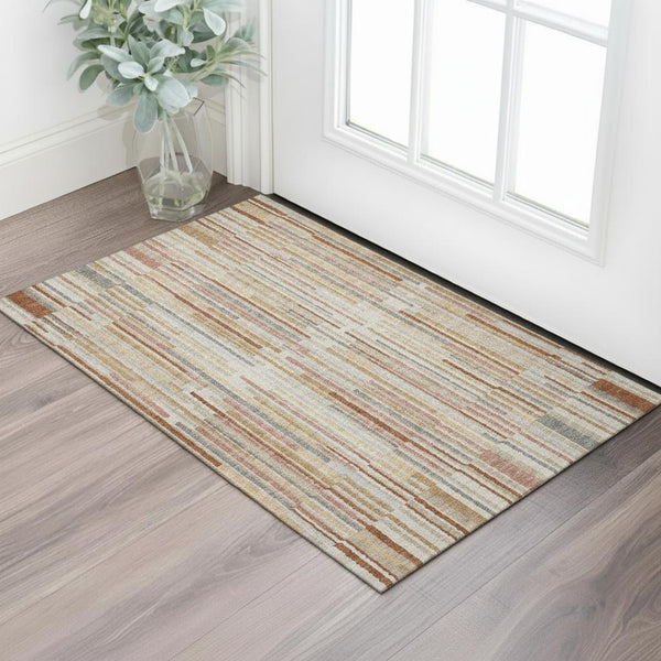 HomeRoots 5' X 8' Striped Washable Area Rug in Rust and Gray - UV Protected, Soft, Durable, Easy-Clean Design 717889