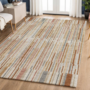 HomeRoots 5' X 8' Striped Washable Area Rug in Rust and Gray - UV Protected, Soft, Durable, Easy-Clean Design 717889