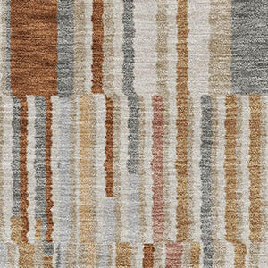 HomeRoots 8' Washable Round Rug in Rust and Gray Stripes - UV Protected, Durable, Easy-Clean for Families & Pets 717890