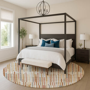 HomeRoots 8' X 10' Stylish Rust and Gray Striped Washable Area Rug with UV Protection for Active Homes 717891