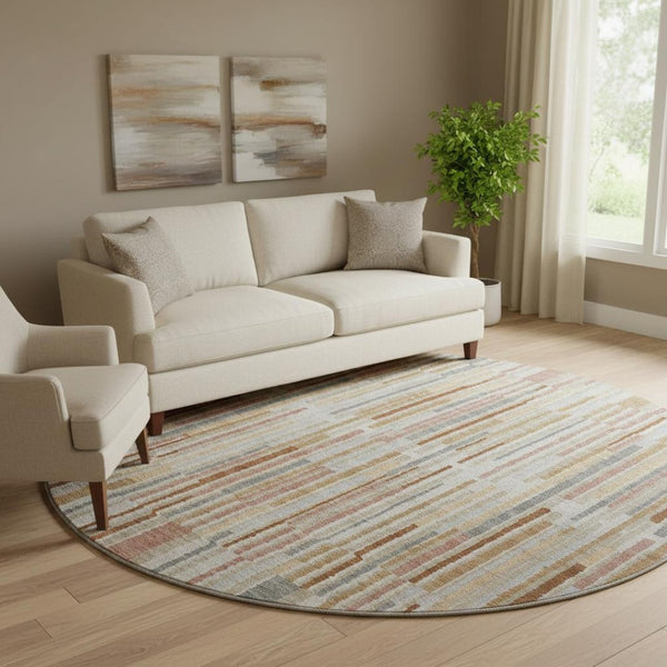 HomeRoots 8' X 10' Stylish Rust and Gray Striped Washable Area Rug with UV Protection for Active Homes 717891