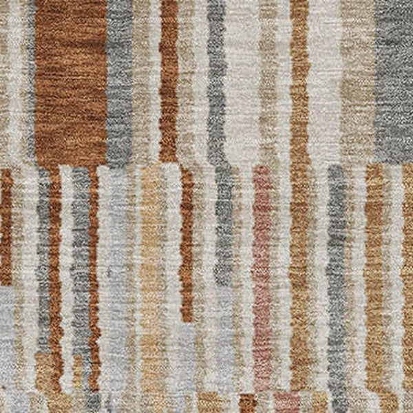 HomeRoots 9' X 12' Stylish Rust and Gray Striped Washable Area Rug with UV Protection for Active Homes 717892
