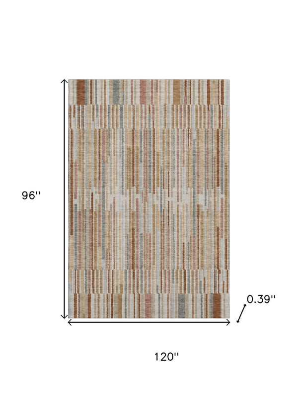 HomeRoots 9' X 12' Stylish Rust and Gray Striped Washable Area Rug with UV Protection for Active Homes 717892