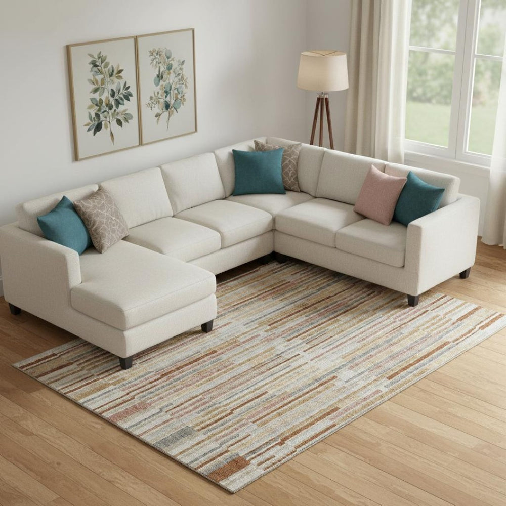 HomeRoots 9' X 12' Stylish Rust and Gray Striped Washable Area Rug with UV Protection for Active Homes 717892