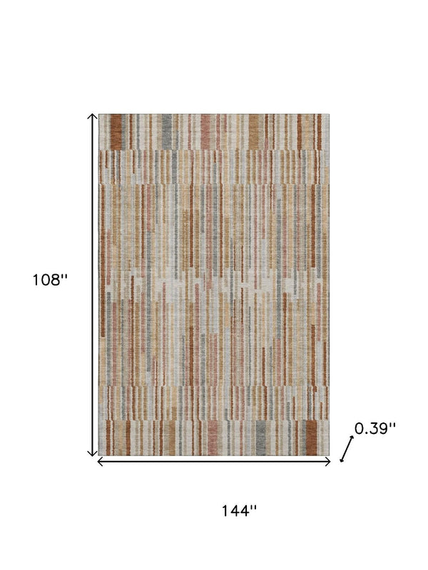 HomeRoots 10' X 14' Cozy Rust and Gray Striped Area Rug – Washable, UV Protected, Non-Slip for Family Homes 717893