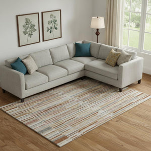 HomeRoots 10' X 14' Cozy Rust and Gray Striped Area Rug – Washable, UV Protected, Non-Slip for Family Homes 717893