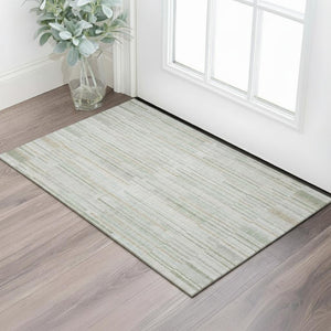 HomeRoots 5' X 8' Sage And Ivory Striped Area Rug - Washable, UV-Protected, Durable Design for High-Traffic Spaces 717895