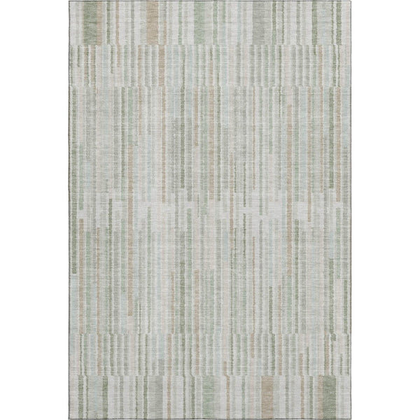 HomeRoots 8' Sage and Ivory Striped Washable Round Rug – Durable, UV-Protected, Easy-Clean for Any Room! 717896