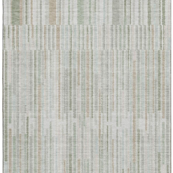 HomeRoots 8' Sage and Ivory Striped Washable Round Rug – Durable, UV-Protected, Easy-Clean for Any Room! 717896