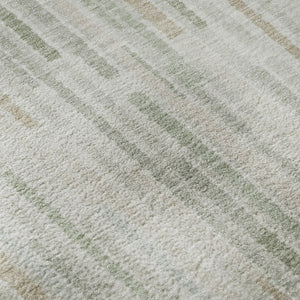 HomeRoots 8' Sage and Ivory Striped Washable Round Rug – Durable, UV-Protected, Easy-Clean for Any Room! 717896