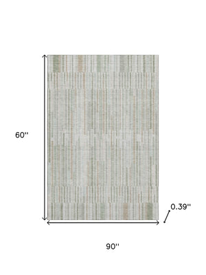 HomeRoots 8' Sage and Ivory Striped Washable Round Rug – Durable, UV-Protected, Easy-Clean for Any Room! 717896