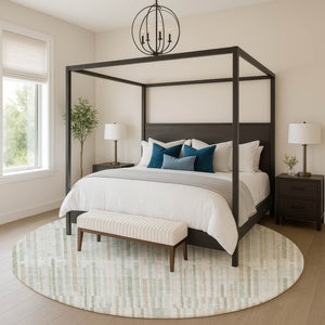 HomeRoots 8' X 10' Sage and Ivory Striped Washable Area Rug - Durable, UV-Protected, Stain-Resistant Design! 717897