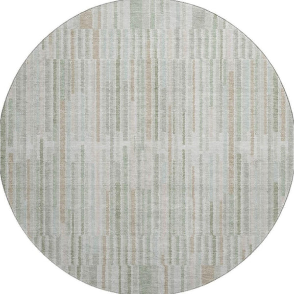 HomeRoots 8' X 10' Sage and Ivory Striped Washable Area Rug - Durable, UV-Protected, Stain-Resistant Design! 717897