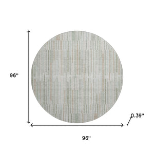 HomeRoots 8' X 10' Sage and Ivory Striped Washable Area Rug - Durable, UV-Protected, Stain-Resistant Design! 717897