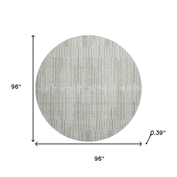 HomeRoots 8' X 10' Sage and Ivory Striped Washable Area Rug - Durable, UV-Protected, Stain-Resistant Design! 717897