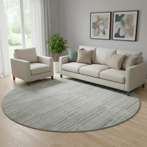 HomeRoots 8' X 10' Sage and Ivory Striped Washable Area Rug - Durable, UV-Protected, Stain-Resistant Design! 717897