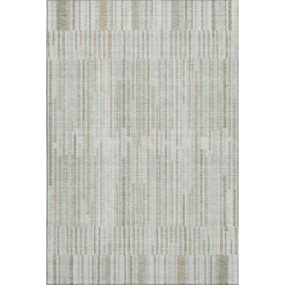 HomeRoots 9' X 12' Sage and Ivory Striped Washable Area Rug - Durable, Stylish, UV-Protected for Any Room 717898