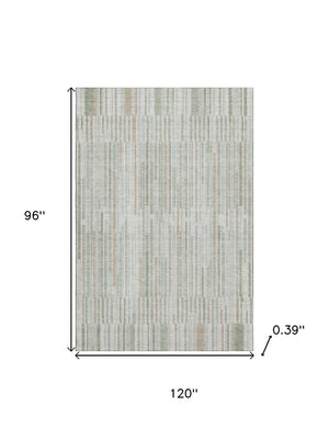 HomeRoots 9' X 12' Sage and Ivory Striped Washable Area Rug - Durable, Stylish, UV-Protected for Any Room 717898