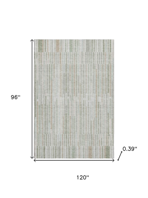HomeRoots 9' X 12' Sage and Ivory Striped Washable Area Rug - Durable, Stylish, UV-Protected for Any Room 717898