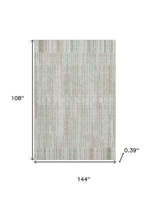 HomeRoots 10' Sage and Ivory Striped Washable Area Rug - Durable, Stain Resistant, UV Protected for Family Spaces 717899