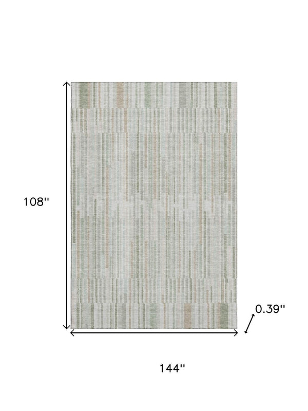 HomeRoots 10' Sage and Ivory Striped Washable Area Rug - Durable, Stain Resistant, UV Protected for Family Spaces 717899
