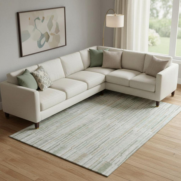 HomeRoots 10' Sage and Ivory Striped Washable Area Rug - Durable, Stain Resistant, UV Protected for Family Spaces 717899