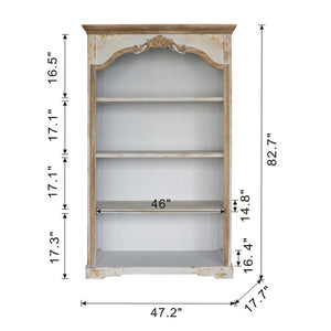 English Elm 47x16.5x75" Five Tier Fir Wood Bookcase Ornate Farmhouse Open Shelving Display Unit W2078P484435