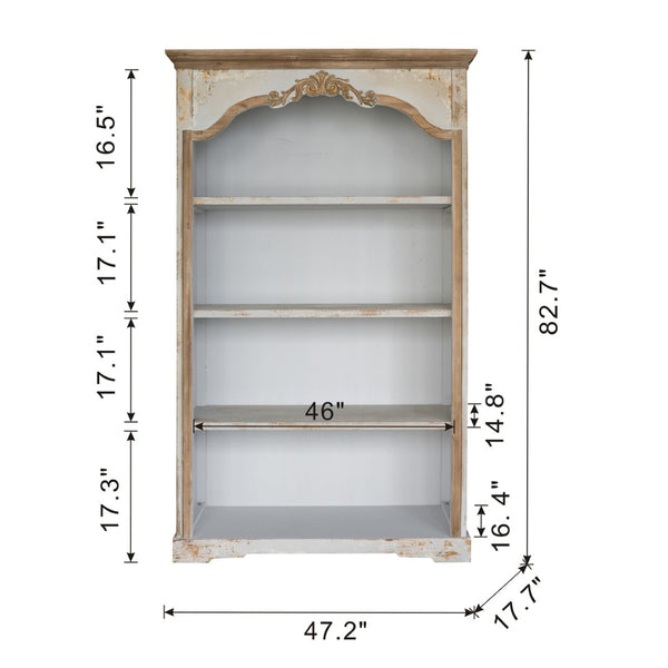 English Elm 47x16.5x75" Five Tier Fir Wood Bookcase Ornate Farmhouse Open Shelving Display Unit W2078P484435