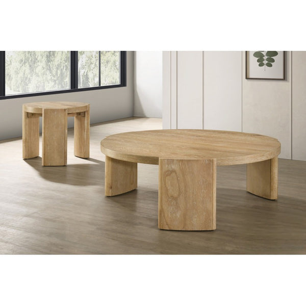 English Elm 40 Inch Kepler Driftwood Finish Round Wood Coffee Table — Solid Sculptural Top, Thick Curved Legs, Modern Rustic Elegance B011P366046