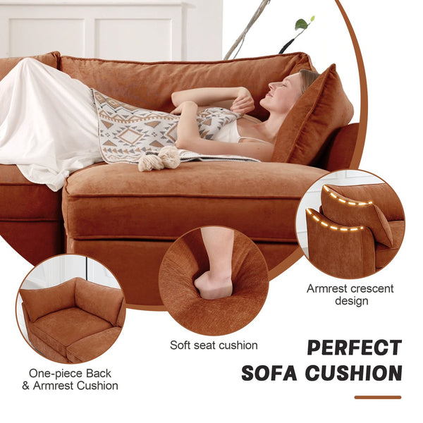 English Elm L-Shaped 4-Seater Sectional Sofa With Movable Ottoman & Storage, Soft Chenille In Chic Orange W3041S00210