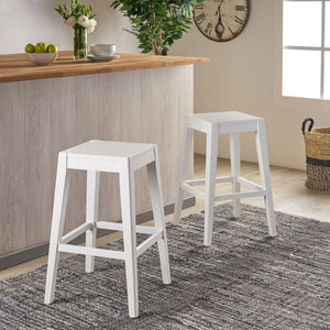 English Elm Christopher Knight Home® - COUNTER White Fabric Counter Stool Set of 2 — Farmhouse Handcrafted Wooden Look, 25.75"H, Easy Assembly 64541.00WHI