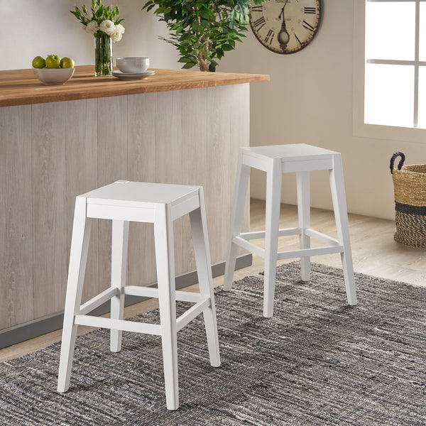 English Elm Christopher Knight Home® - COUNTER White Fabric Counter Stool Set of 2 — Farmhouse Handcrafted Wooden Look, 25.75"H, Easy Assembly 64541.00WHI
