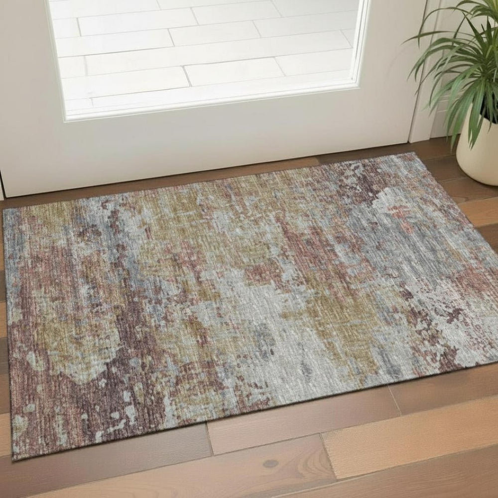 HomeRoots 5' X 8' Stylish Teal and Brown Striped Washable Area Rug – Durable, UV Protected, Kid & Pet-Friendly! 717901