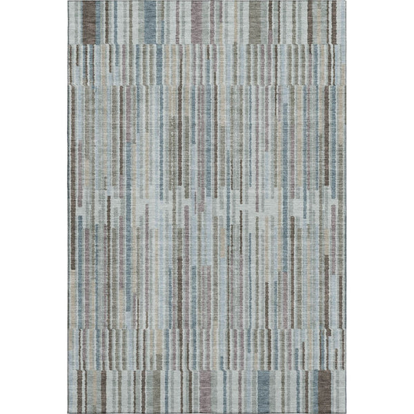 HomeRoots 8' Teal And Brown Striped Washable Round Rug – Durable, UV-Protected, Perfect for Homes with Kids & Pets 717902