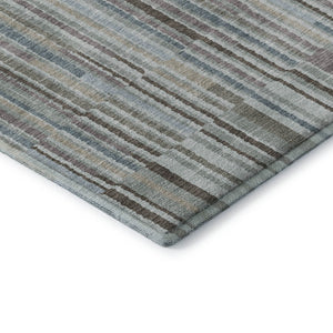 HomeRoots 8' Teal And Brown Striped Washable Round Rug – Durable, UV-Protected, Perfect for Homes with Kids & Pets 717902