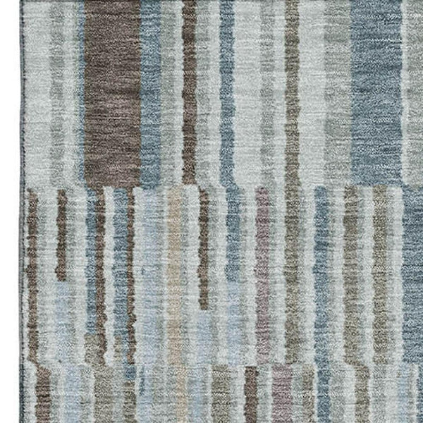HomeRoots 8' Teal And Brown Striped Washable Round Rug – Durable, UV-Protected, Perfect for Homes with Kids & Pets 717902