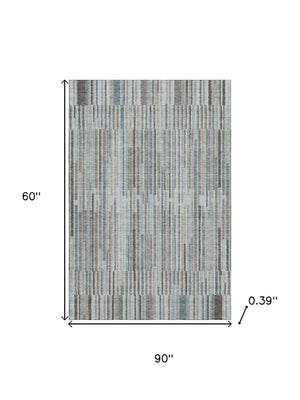 HomeRoots 8' Teal And Brown Striped Washable Round Rug – Durable, UV-Protected, Perfect for Homes with Kids & Pets 717902