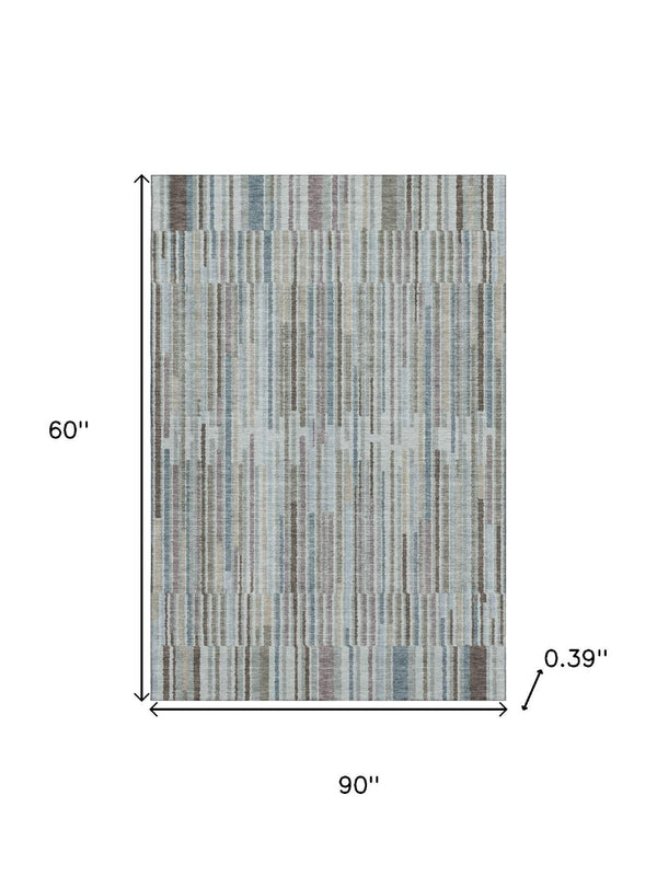 HomeRoots 8' Teal And Brown Striped Washable Round Rug – Durable, UV-Protected, Perfect for Homes with Kids & Pets 717902