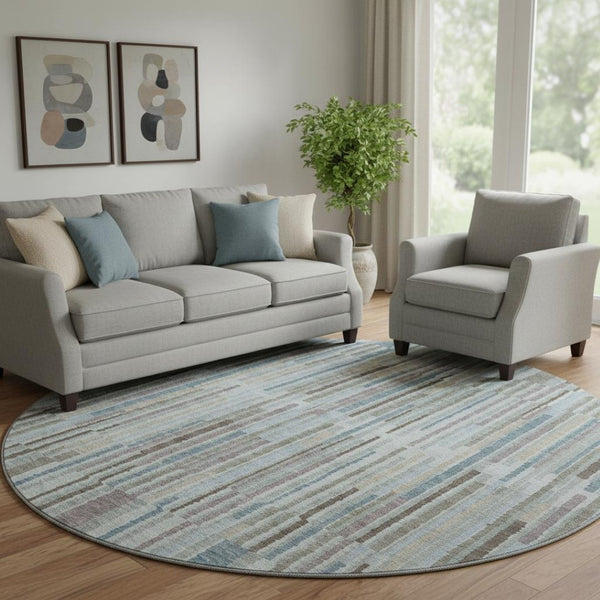 HomeRoots 8' X 10' Teal and Brown Striped Area Rug - Washable, UV-Protected, Stain-Resistant for Any Room 717903