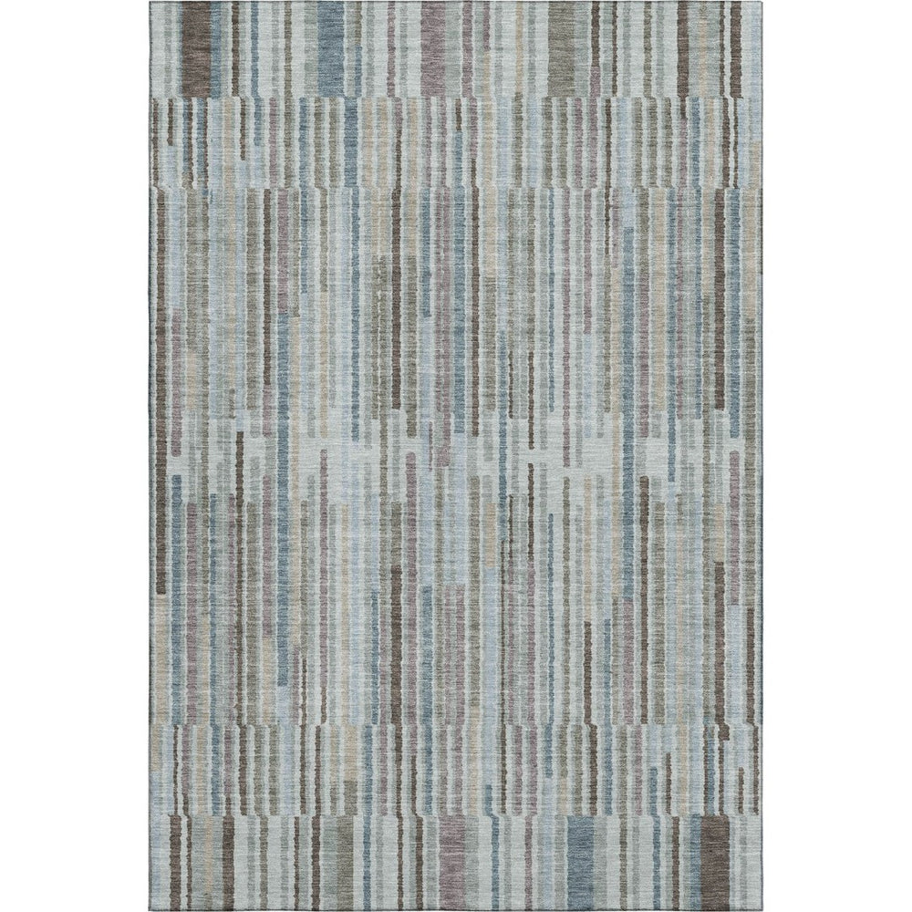 HomeRoots 9' X 12' Teal and Brown Striped Washable Area Rug with Non-Slip Backing & UV Protection for Homes 717904