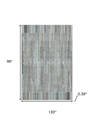 HomeRoots 9' X 12' Teal and Brown Striped Washable Area Rug with Non-Slip Backing & UV Protection for Homes 717904