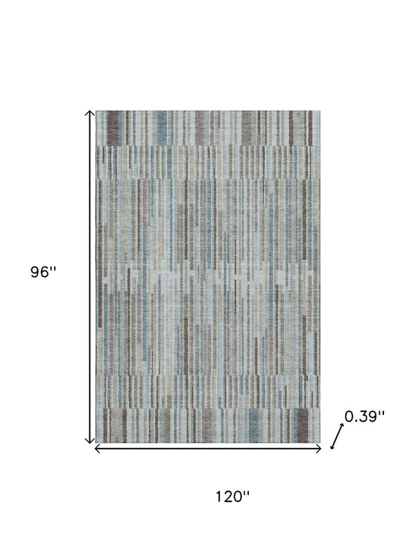 HomeRoots 9' X 12' Teal and Brown Striped Washable Area Rug with Non-Slip Backing & UV Protection for Homes 717904