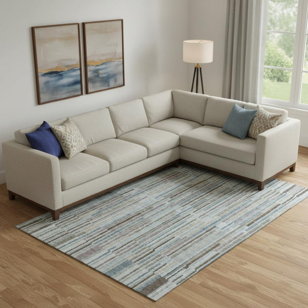 HomeRoots 9' X 12' Teal and Brown Striped Washable Area Rug with Non-Slip Backing & UV Protection for Homes 717904