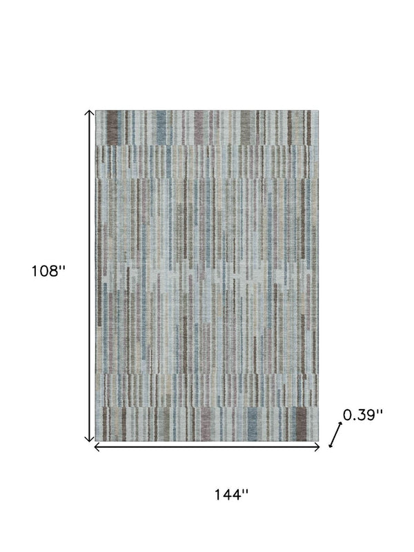 HomeRoots 10' X 14' Teal And Brown Striped Washable Area Rug – UV Protected, Stain Resistant, Perfect for High-Traffic Areas! 717905