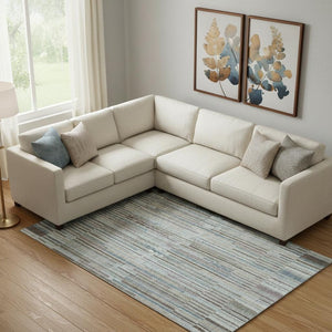 HomeRoots 10' X 14' Teal And Brown Striped Washable Area Rug – UV Protected, Stain Resistant, Perfect for High-Traffic Areas! 717905